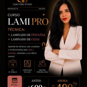 Práctica de lash lift y laminado de cejas durante la masterclass de Caro Vera Academy